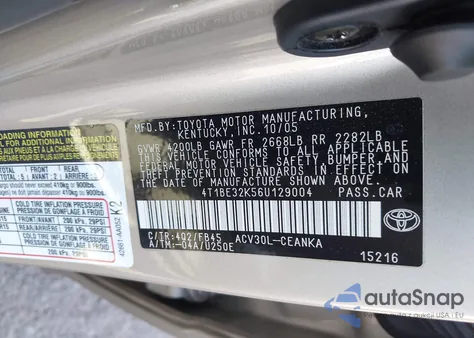 2006 Toyota Camry Le from USA, damaged, VIN 4T1BE32K56U129004